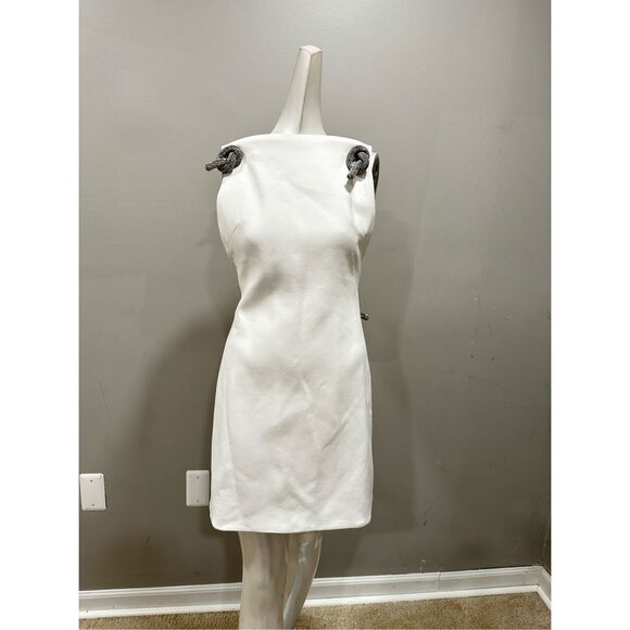 NWT Versace Embellished Rope Mini Shift Dress White Size IT42 / US6 $5900 - Picture 4 of 13